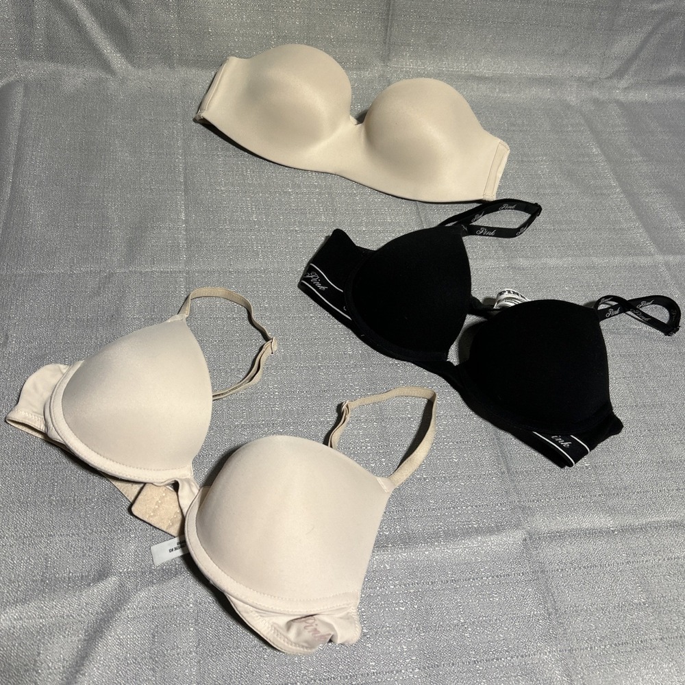 Lot of 3 Victoria's Secret PINK Wear Everywhere Push Up, Strapless 32B